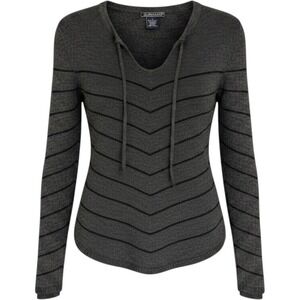 Harolds Womens Gray Chevron Striped Wool Blend‎ V-Neck Tie Sweater Small